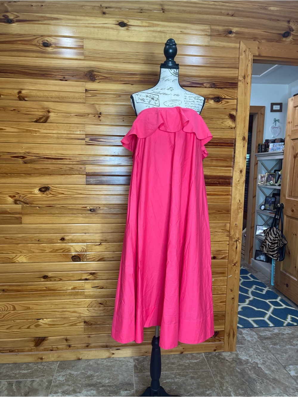 Anthropologie Strapless Ruffle Wedding Guest Dress - Bright Pink